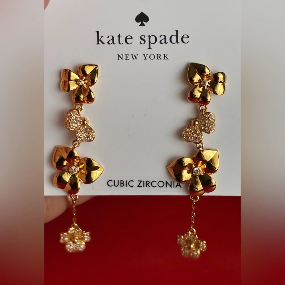 Kate Spade Gold Floral Heart Drop Earrings